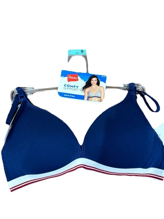 Hanes Other - Hanes Navy Wireless Bra with White & Red Stripe Band